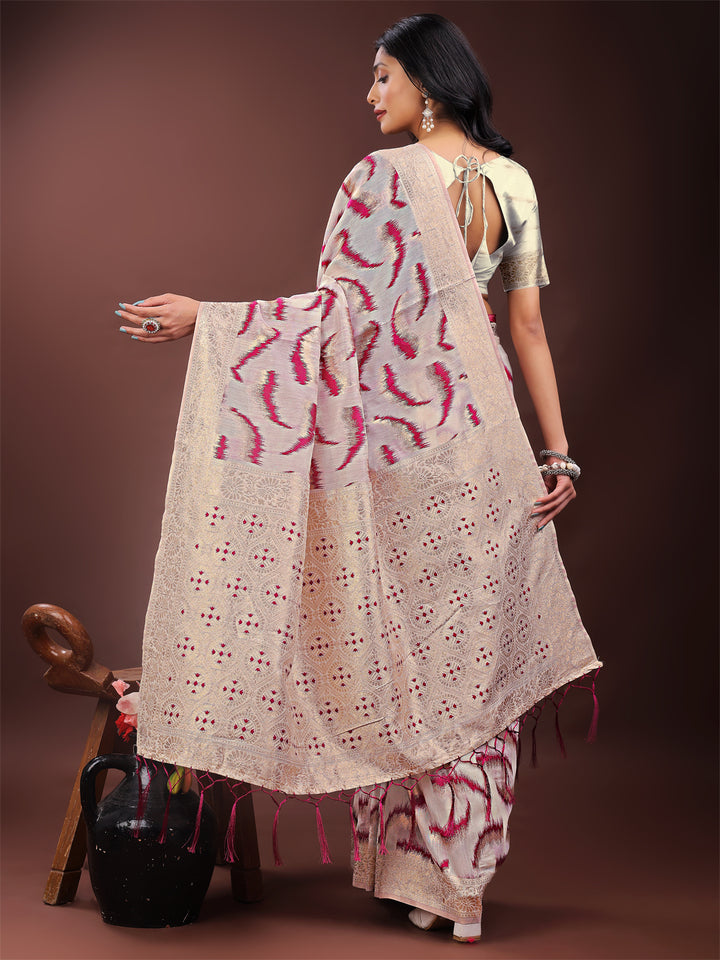 Purple Colour Linen Cotton Saree Printed Work With Blouse Piece