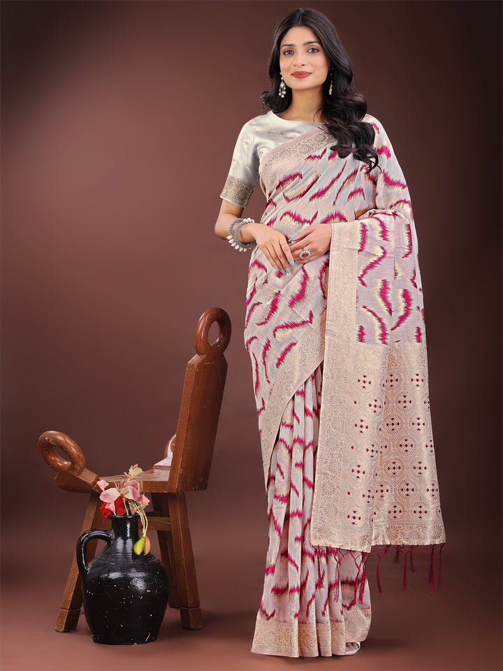 Purple Colour Linen Cotton Saree Printed Work With Blouse Piece