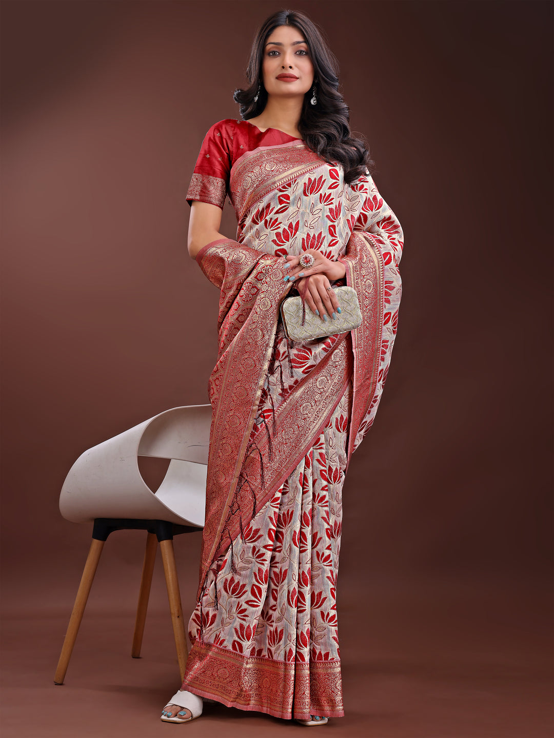 Maroon Colour Linen Cotton Saree Printed Work With Blouse Piece