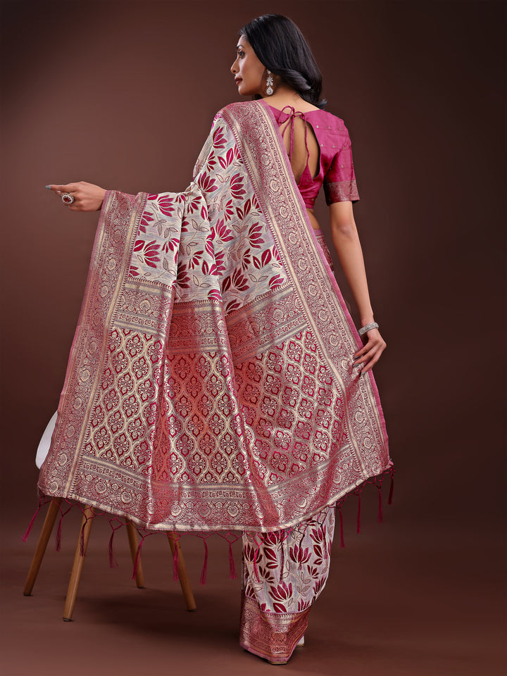 Purple Colour Linen Cotton Saree Printed Work With Blouse Piece