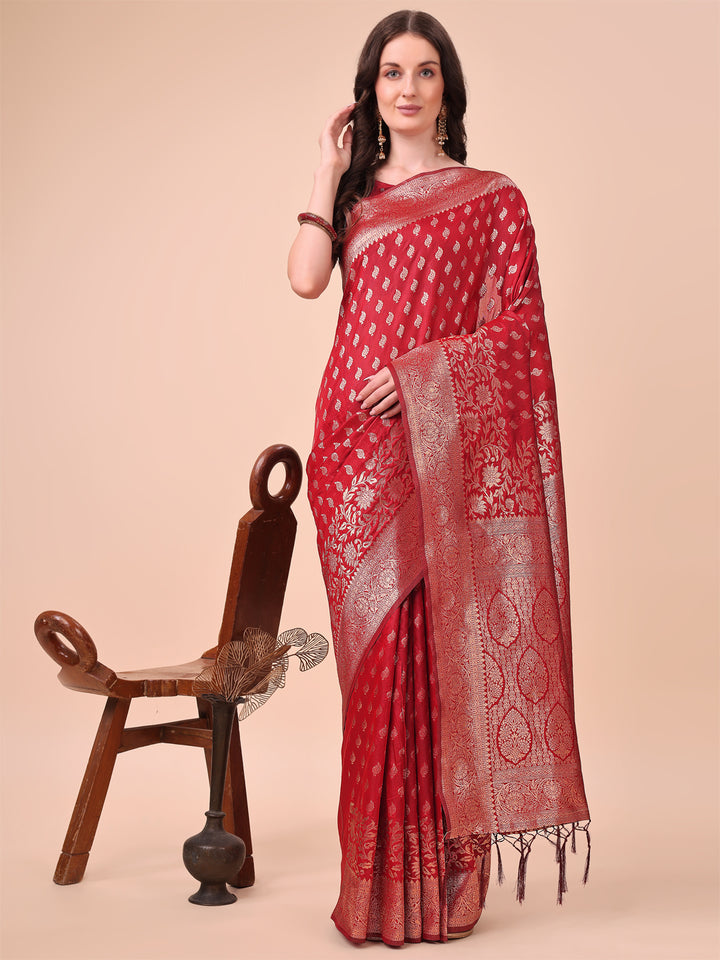 Red Colour Lichi Silk Saree weaving work With Blouse Piece