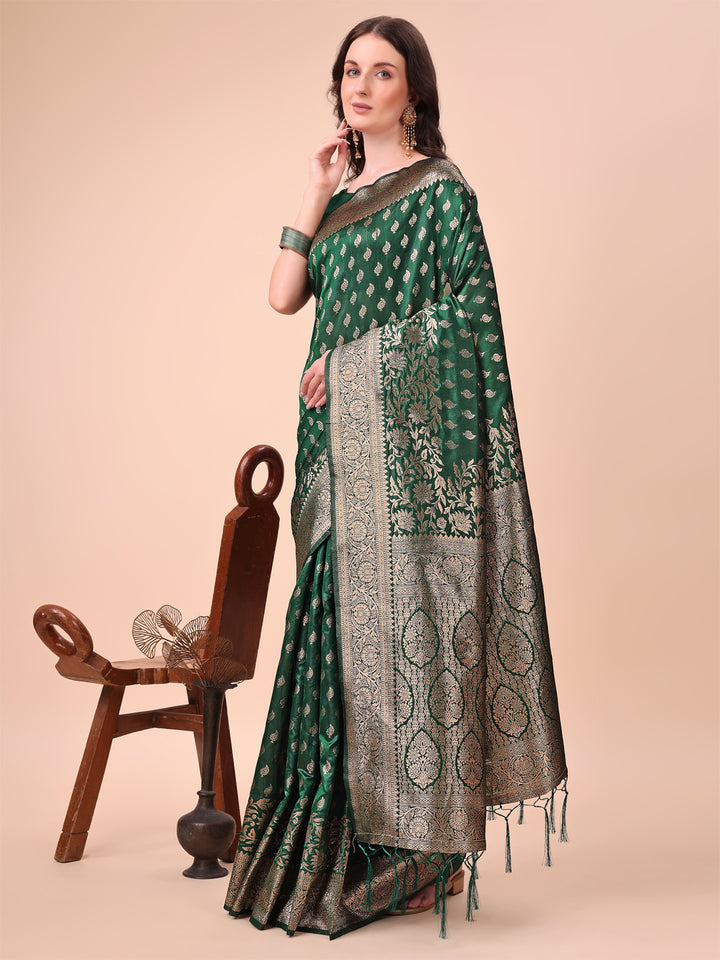 Green Colour Lichi Silk Saree weaving work With Blouse Piece