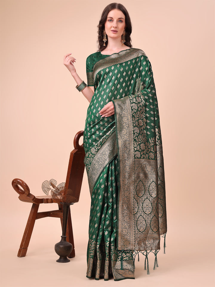 Green Colour Lichi Silk Saree weaving work With Blouse Piece