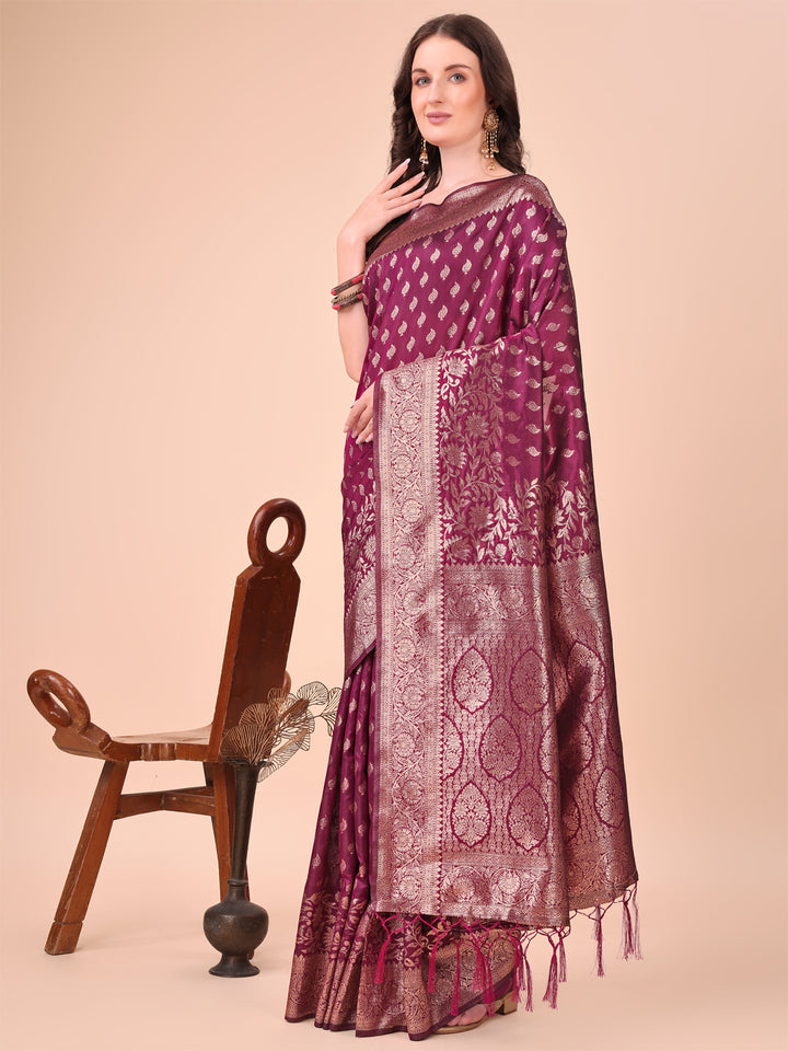Purple Colour Lichi Silk Saree with weaving work With Blouse Piece