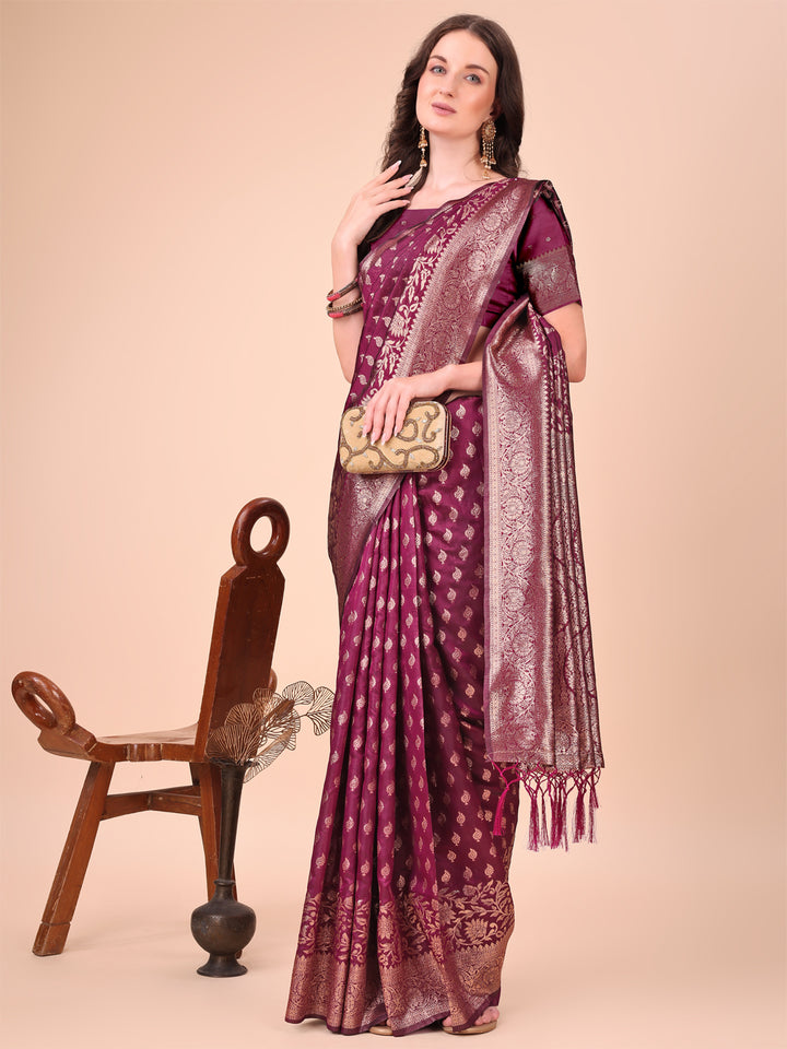 Purple Colour Lichi Silk Saree with weaving work With Blouse Piece
