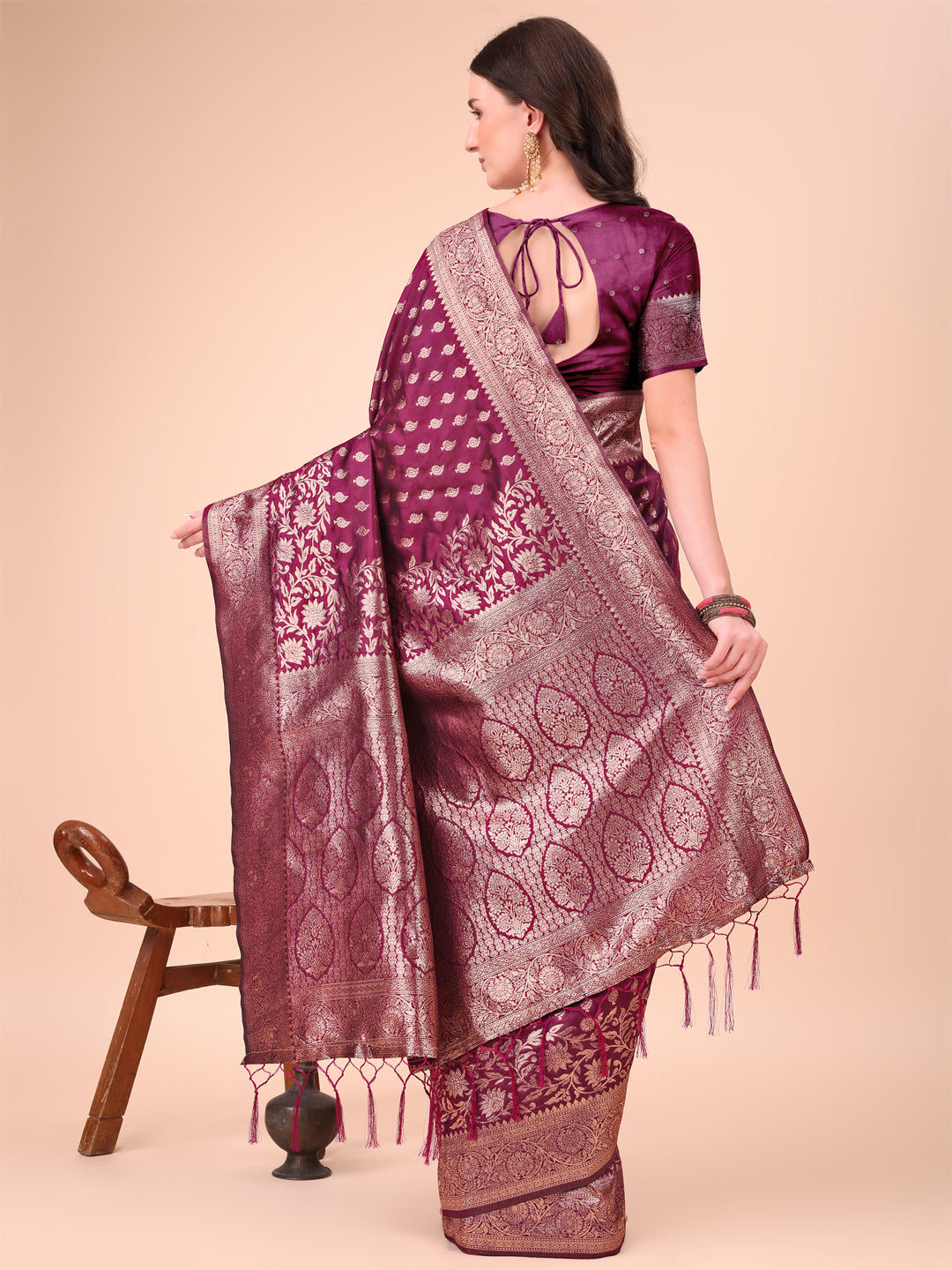 Purple Colour Lichi Silk Saree with weaving work With Blouse Piece