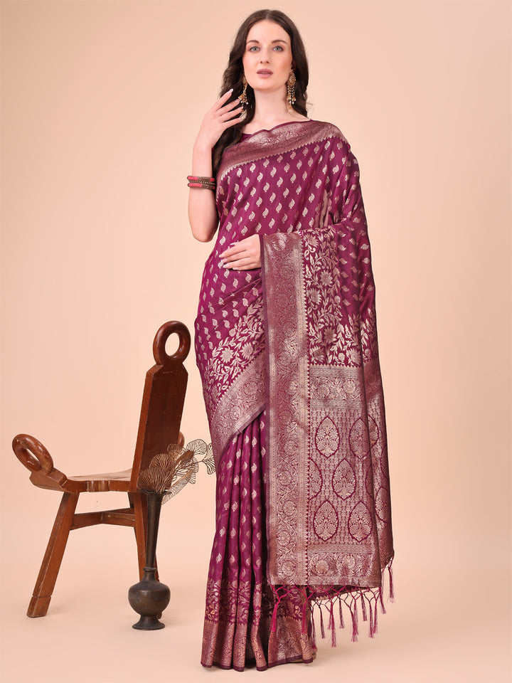 Purple Colour Lichi Silk Saree with weaving work With Blouse Piece