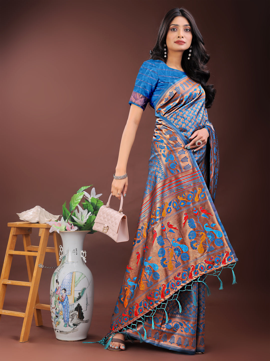Blue Colour Silk Saree Weaving work With Blouse Piece