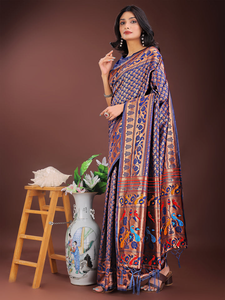Navy Blue Colour Silk Saree Weaving work With Blouse Piece