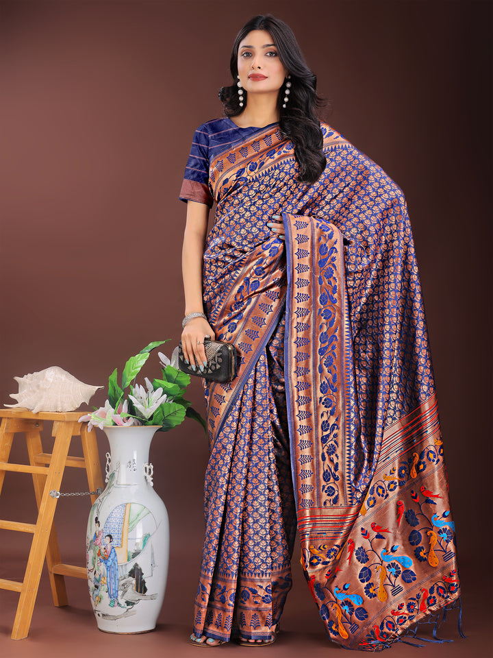 Navy Blue Colour Silk Saree Weaving work With Blouse Piece