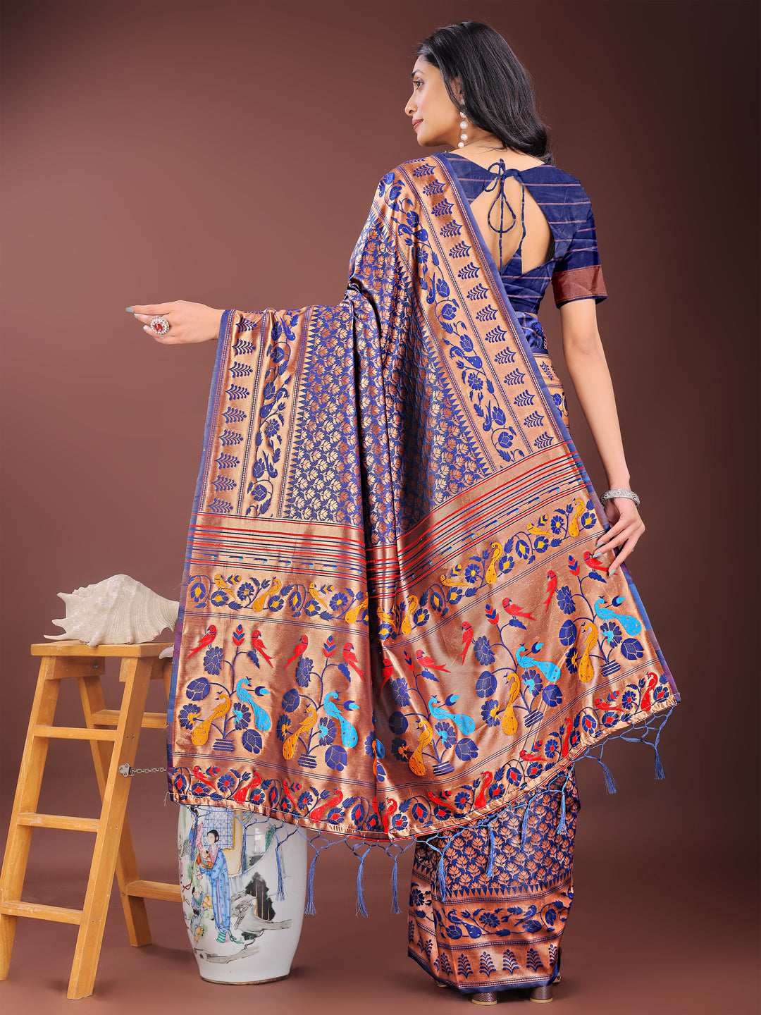 Navy Blue Colour Silk Saree Weaving work With Blouse Piece