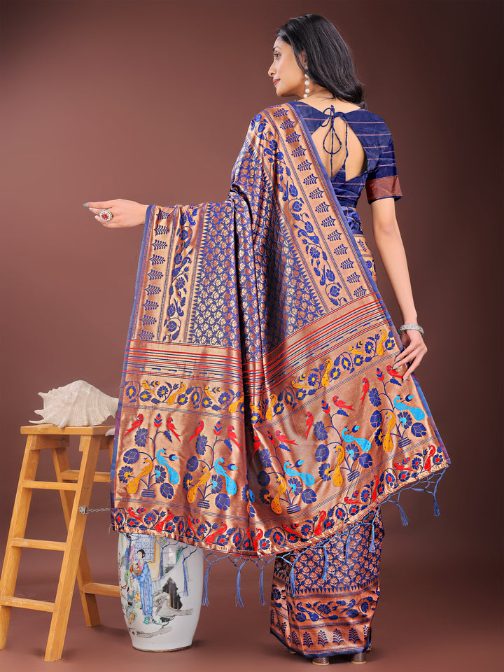 Navy Blue Colour Silk Saree Weaving work With Blouse Piece