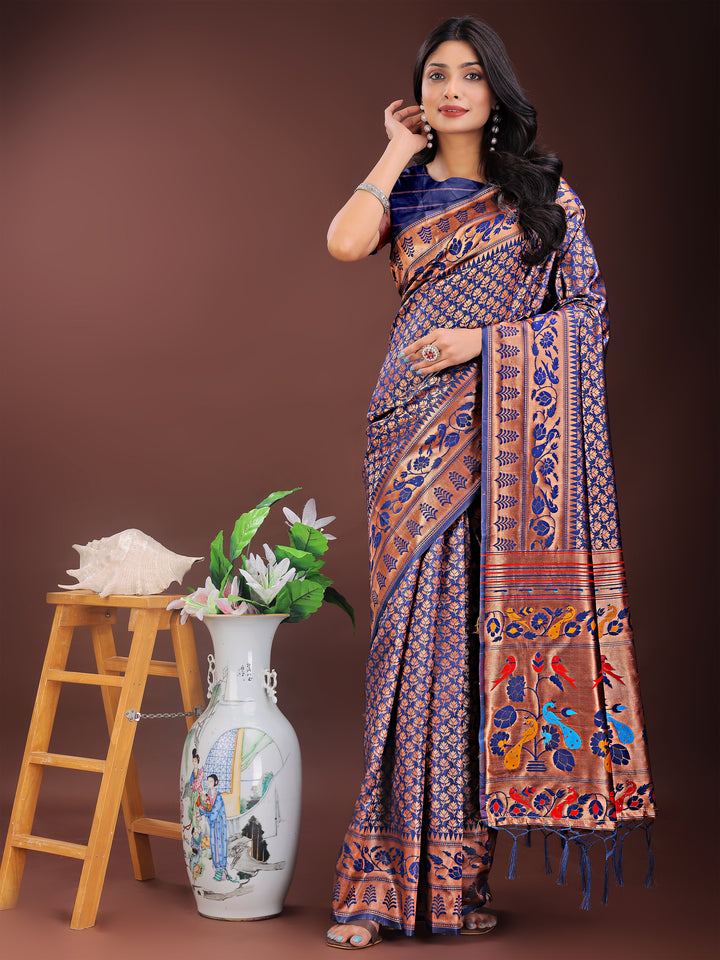 Navy Blue Colour Silk Saree Weaving work With Blouse Piece