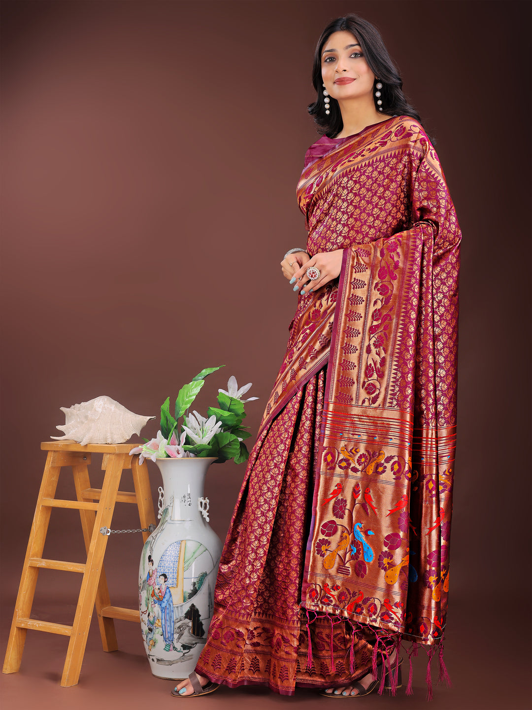 Maroon Colour Silk Saree Weaving work With Blouse Piece
