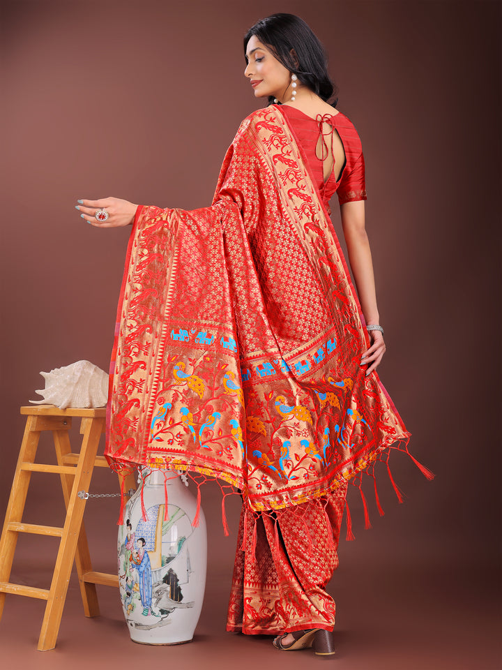 Red Colour Silk Saree Weaving work With Blouse Piece