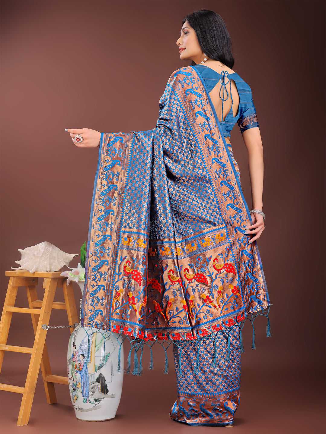 Blue Colour Silk Saree Weaving work With Blouse Piece