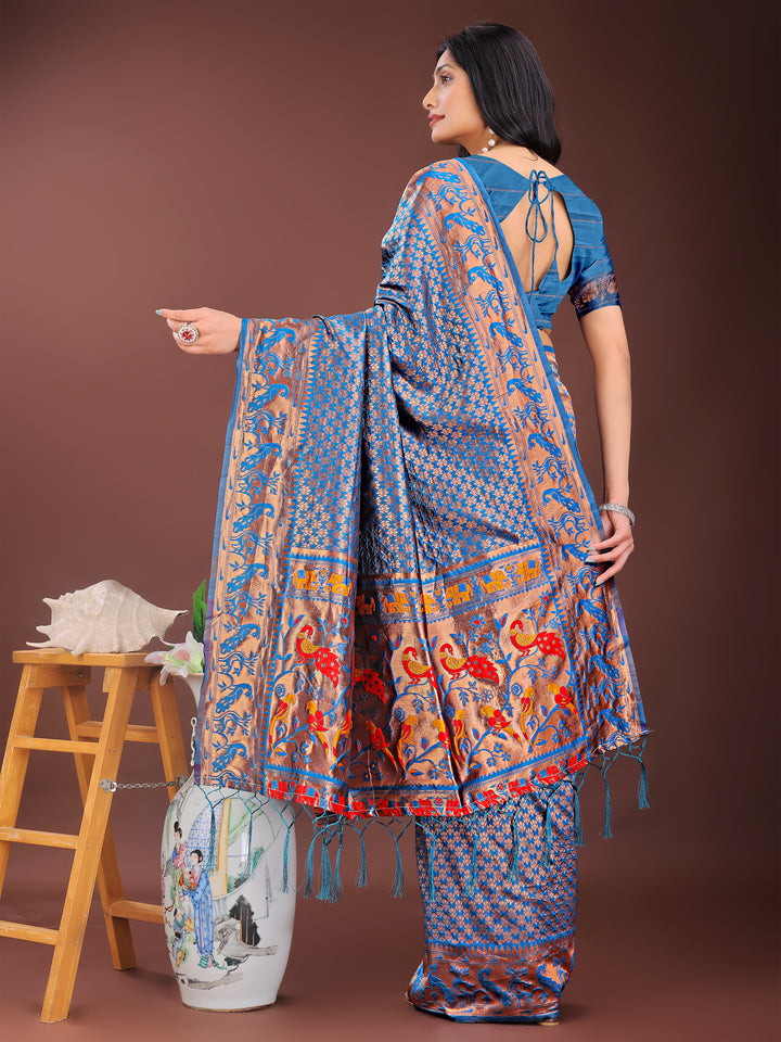 Blue Colour Silk Saree Weaving work With Blouse Piece