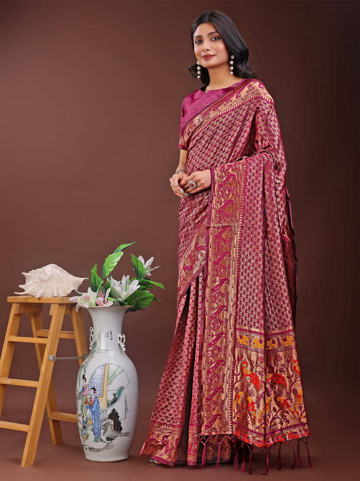 Pink Colour Silk Saree Weaving work With Blouse Piece