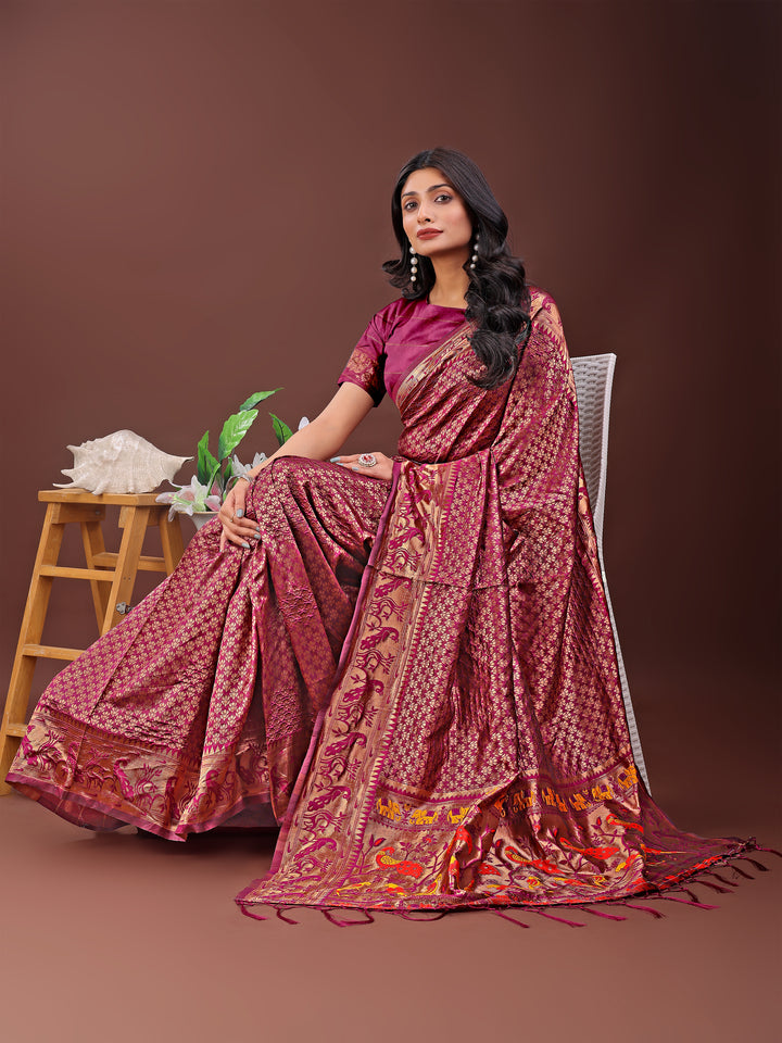 Pink Colour Silk Saree Weaving work With Blouse Piece