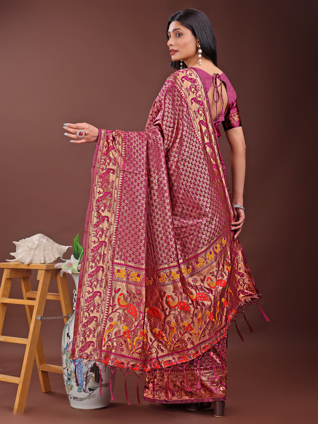 Pink Colour Silk Saree Weaving work With Blouse Piece