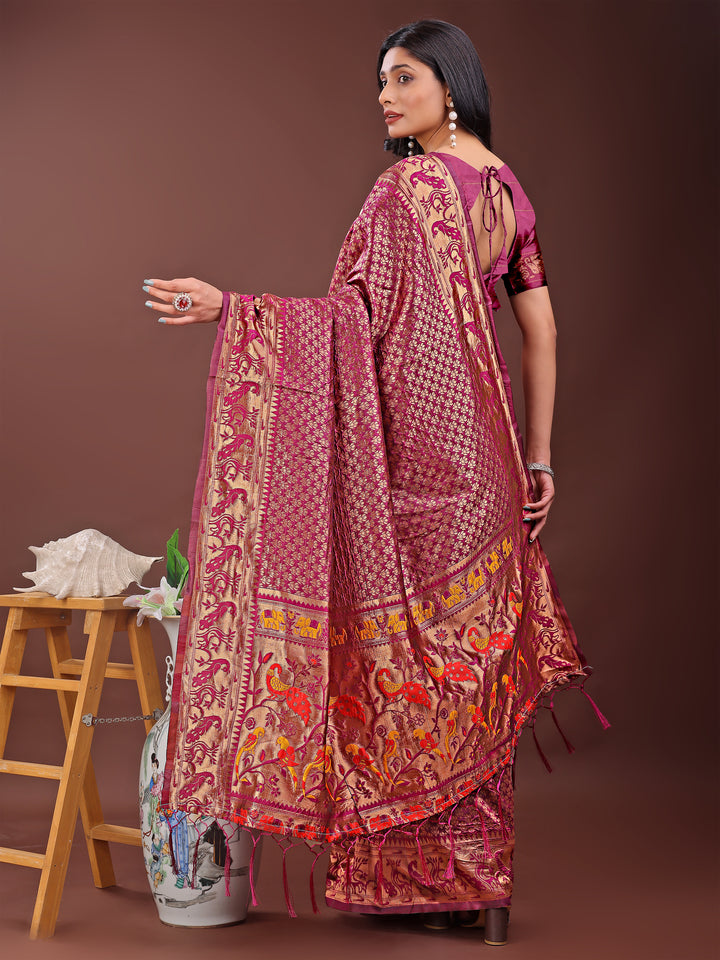 Pink Colour Silk Saree Weaving work With Blouse Piece