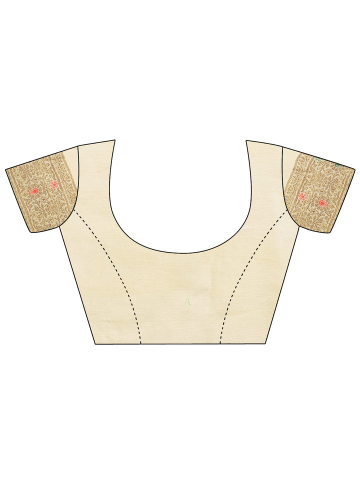Cream Colour Cotton Printed Work Saree With Blouse Piece