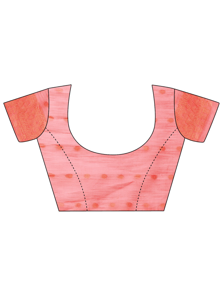 Peach Colour Linen Cotton Printed Work Saree With Blouse Piece