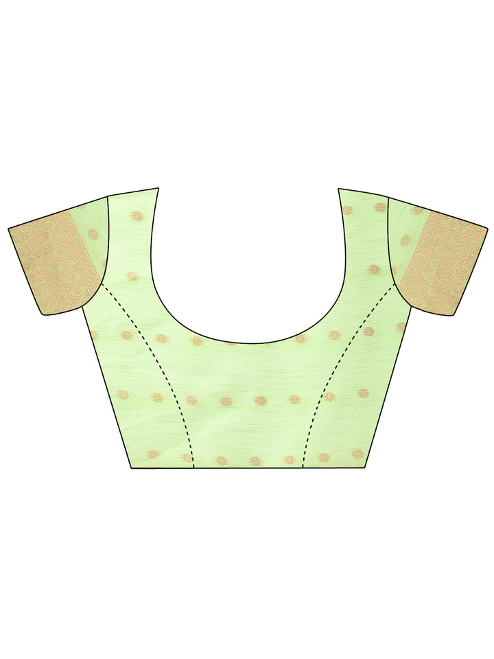 Light Green Colour Linen Cotton Printed Work Saree With Blouse Piece