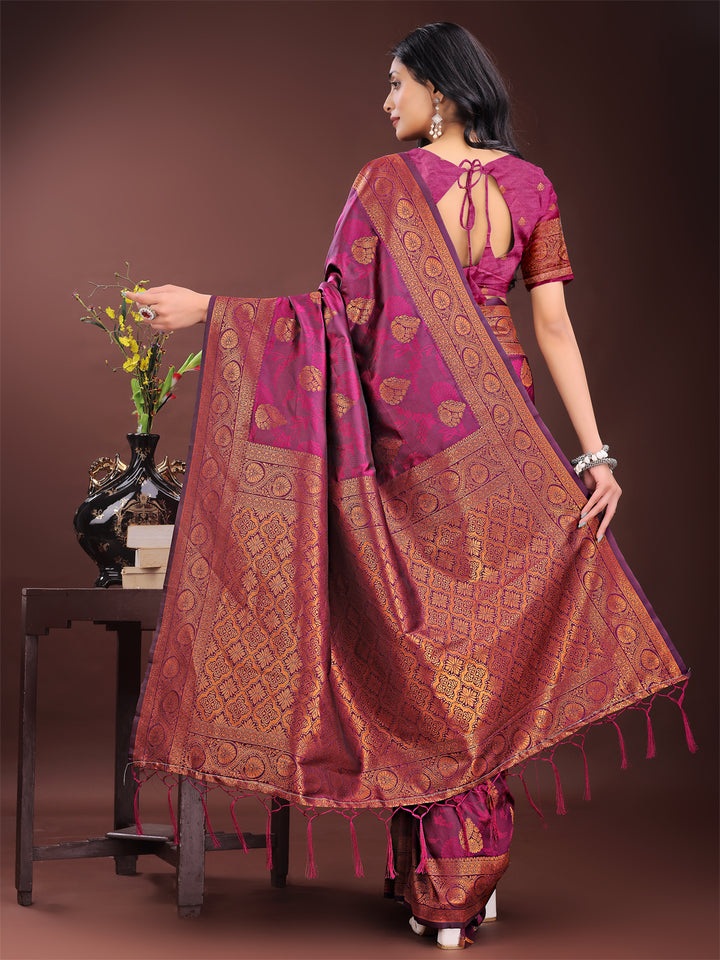 Purple Colour Silk Saree Weaving Work With Blouse Piece