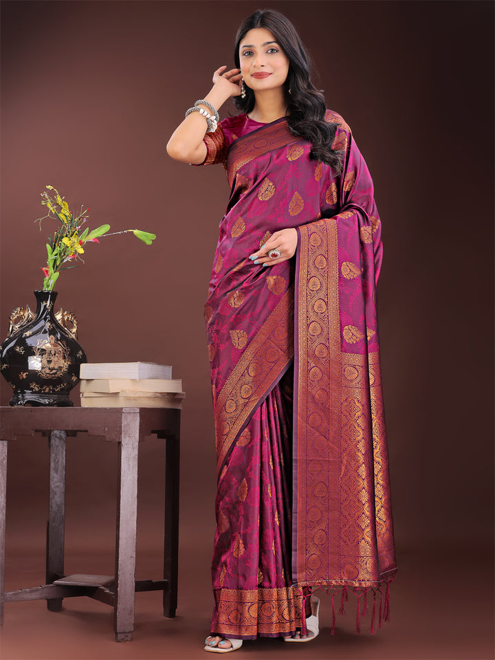 Purple Colour Silk Saree Weaving Work With Blouse Piece