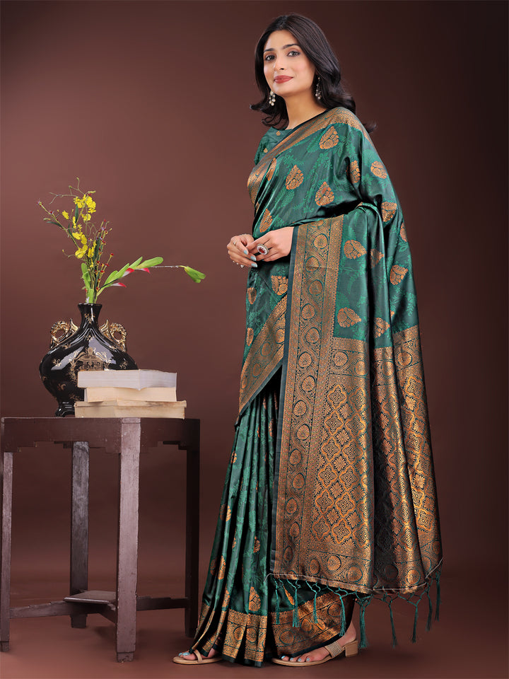 Dark Green Colour Silk Saree Weaving Work With Blouse Piece