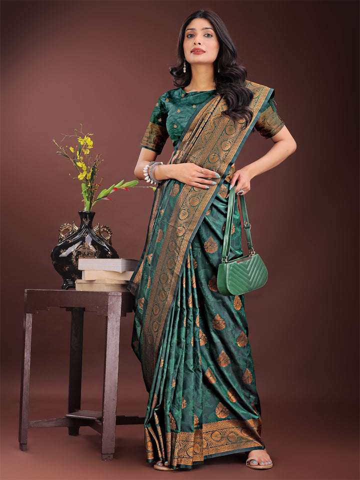 Dark Green Colour Silk Saree Weaving Work With Blouse Piece