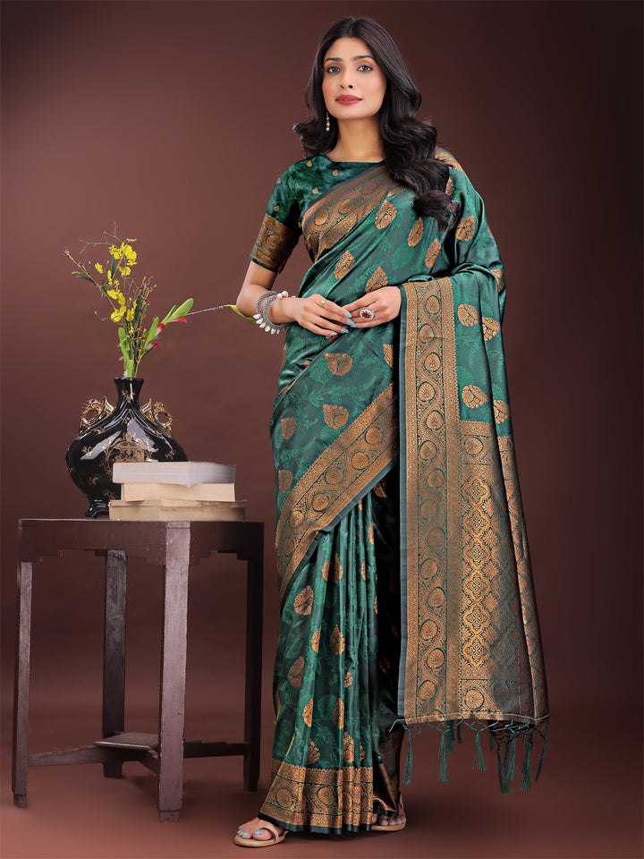 Dark Green Colour Silk Saree Weaving Work With Blouse Piece