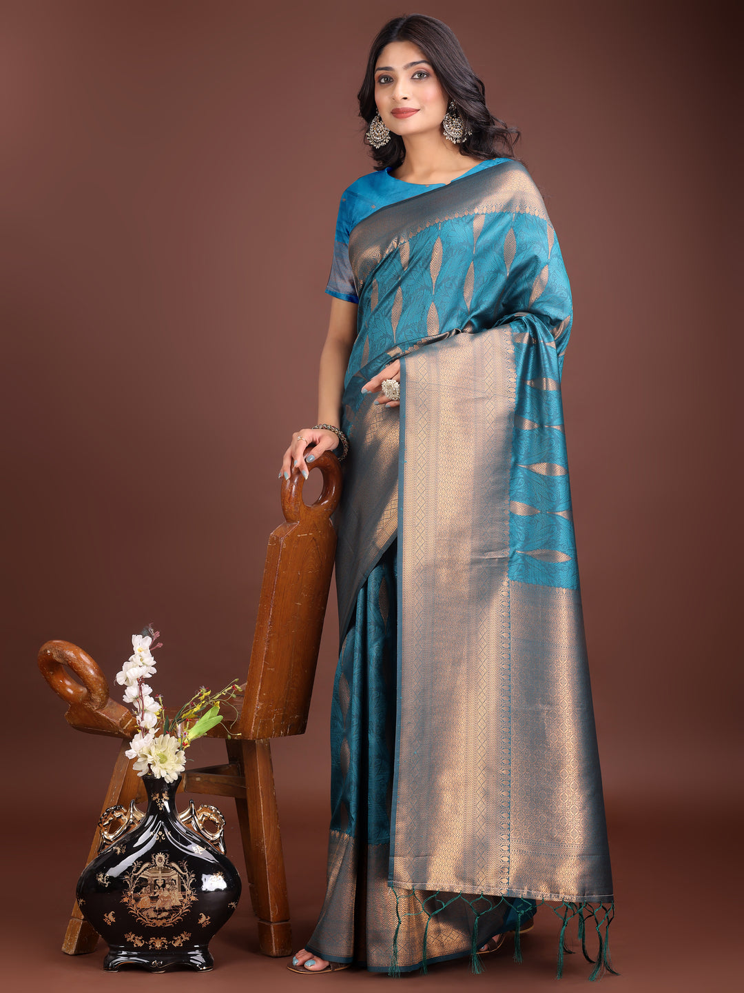 Sea Green Colour Banarasi silk Saree Weaving Work With Blouse Piece