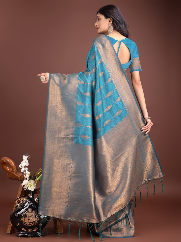Sea Green Colour Banarasi silk Saree Weaving Work With Blouse Piece