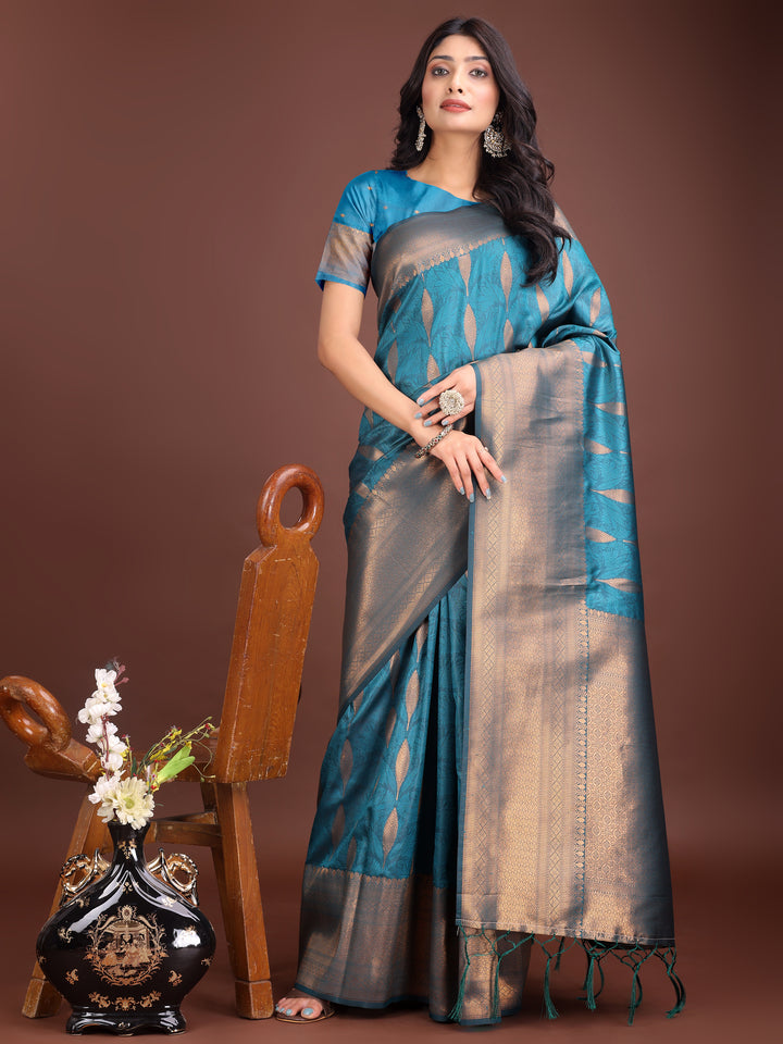Sea Green Colour Banarasi silk Saree Weaving Work With Blouse Piece