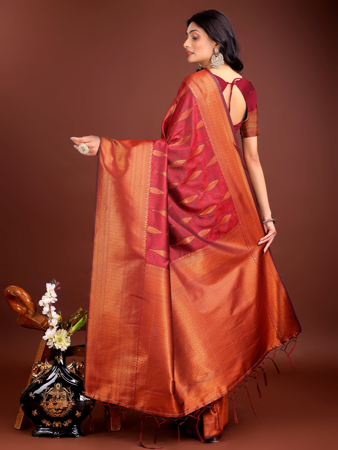 Maroon Colour Banarasi silk Saree Weaving Work With Blouse Piece