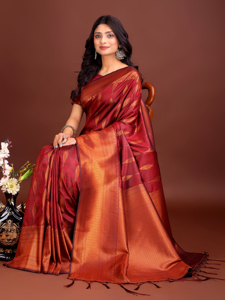 Maroon Colour Banarasi silk Saree Weaving Work With Blouse Piece