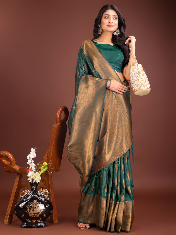 Green Colour Banarasi silk Saree Weaving Work With Blouse Piece