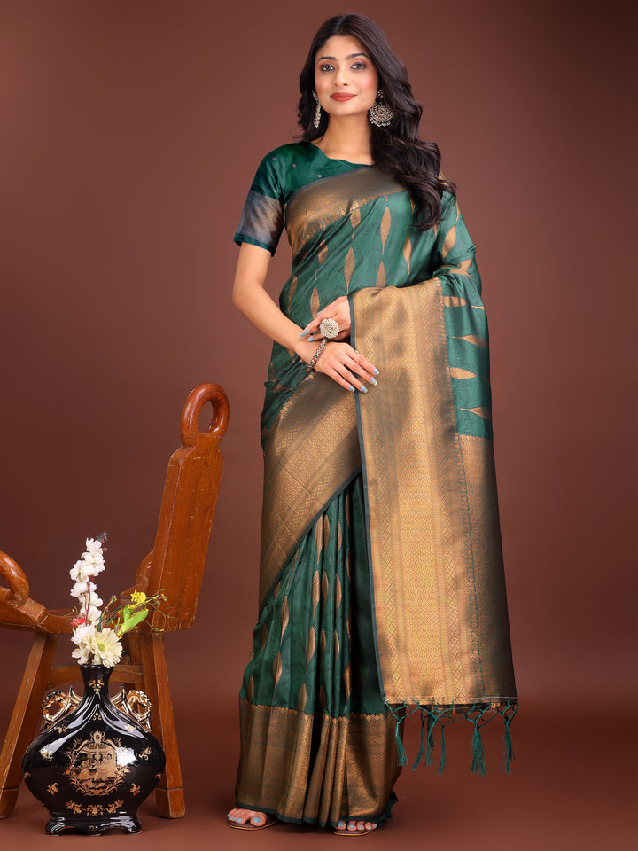 Green Colour Banarasi silk Saree Weaving Work With Blouse Piece