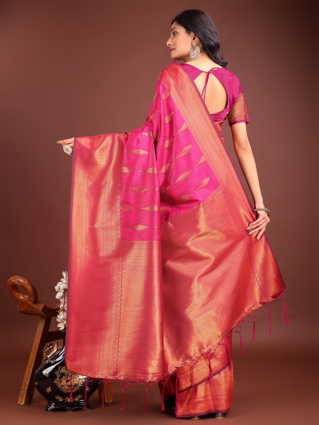 Magenta Colour Banarasi silk Saree Weaving Work With Blouse Piece