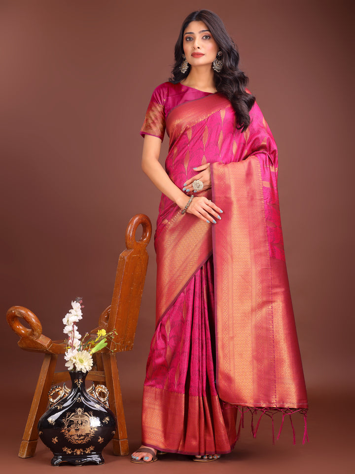 Magenta Colour Banarasi silk Saree Weaving Work With Blouse Piece