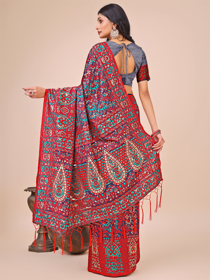 Pink Colour Cotton Saree Printed work With Blouse Piece