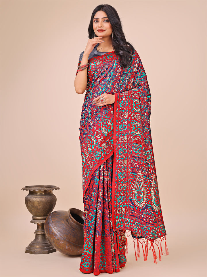 Pink Colour Cotton Saree Printed work With Blouse Piece