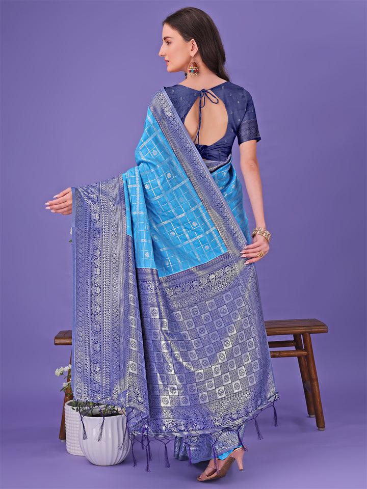 Sky Blue Colour Lichi Silk Saree Weaving Work With Blouse Piece
