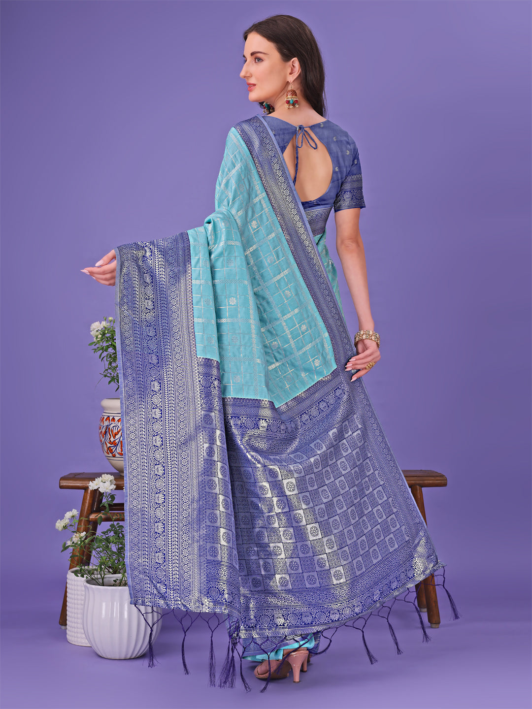 Sea Green Colour Lichi Silk Saree Weaving Work With Blouse Piece
