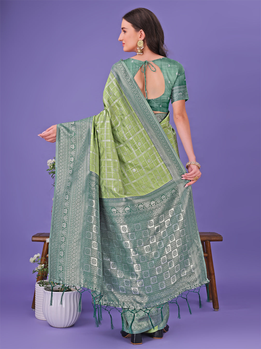 Light Green Colour Lichi Silk Saree Weaving Work With Blouse Piece