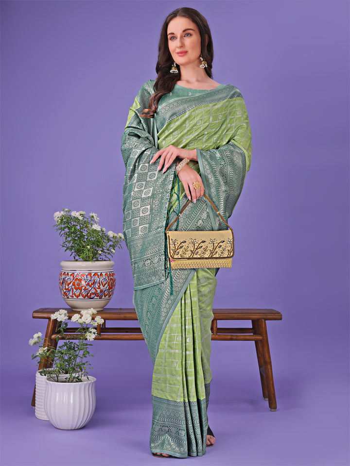 Light Green Colour Lichi Silk Saree Weaving Work With Blouse Piece