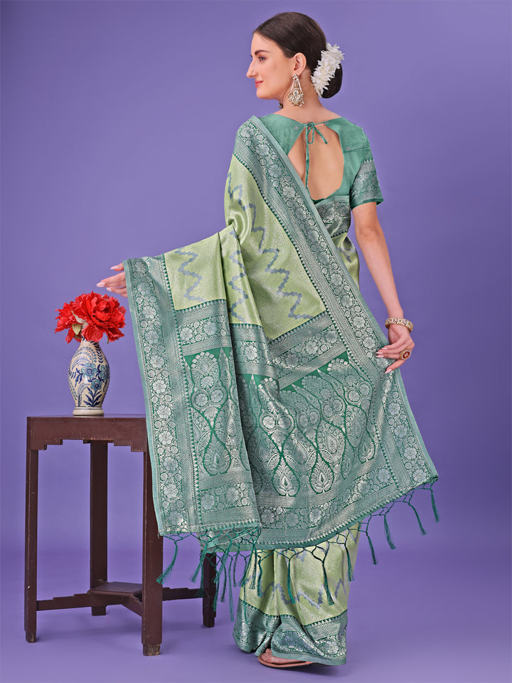 Light Green Colour Lichi Silk Saree Weaving Work With Blouse Piece