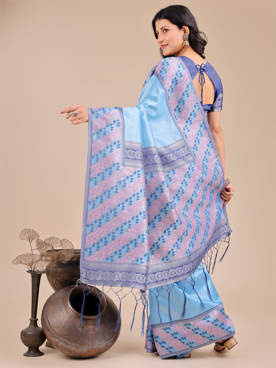 Sky Blue Colour Silk Saree Weaving Work With Blouse Piece
